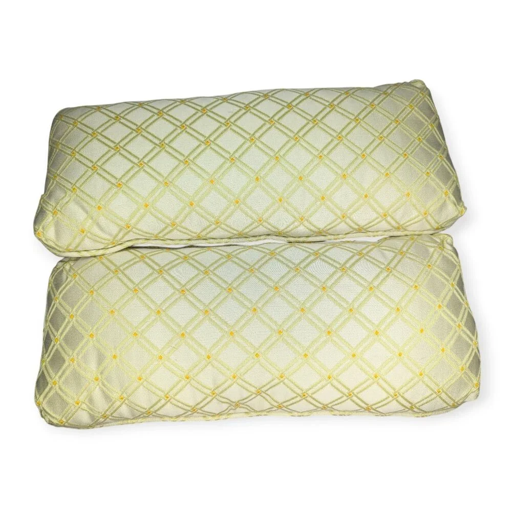 Vintage White & Yellow Pair of Long Rectangle Accent Pillows w/Removeable Covers
